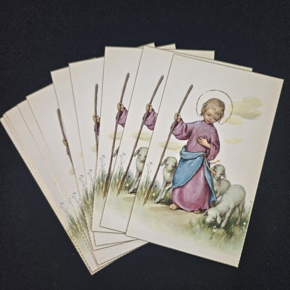 Boy Jesus Good Shepherd Childrens Holy Prayer Cards Lot Vintage 1960s NOS 25pc